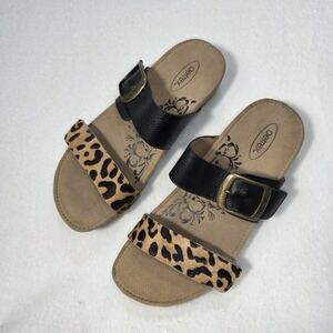 Aetrex Daisy  Adjustable Slide Leather Animal Print & Black US 7.5 EUR 37.5 NIB